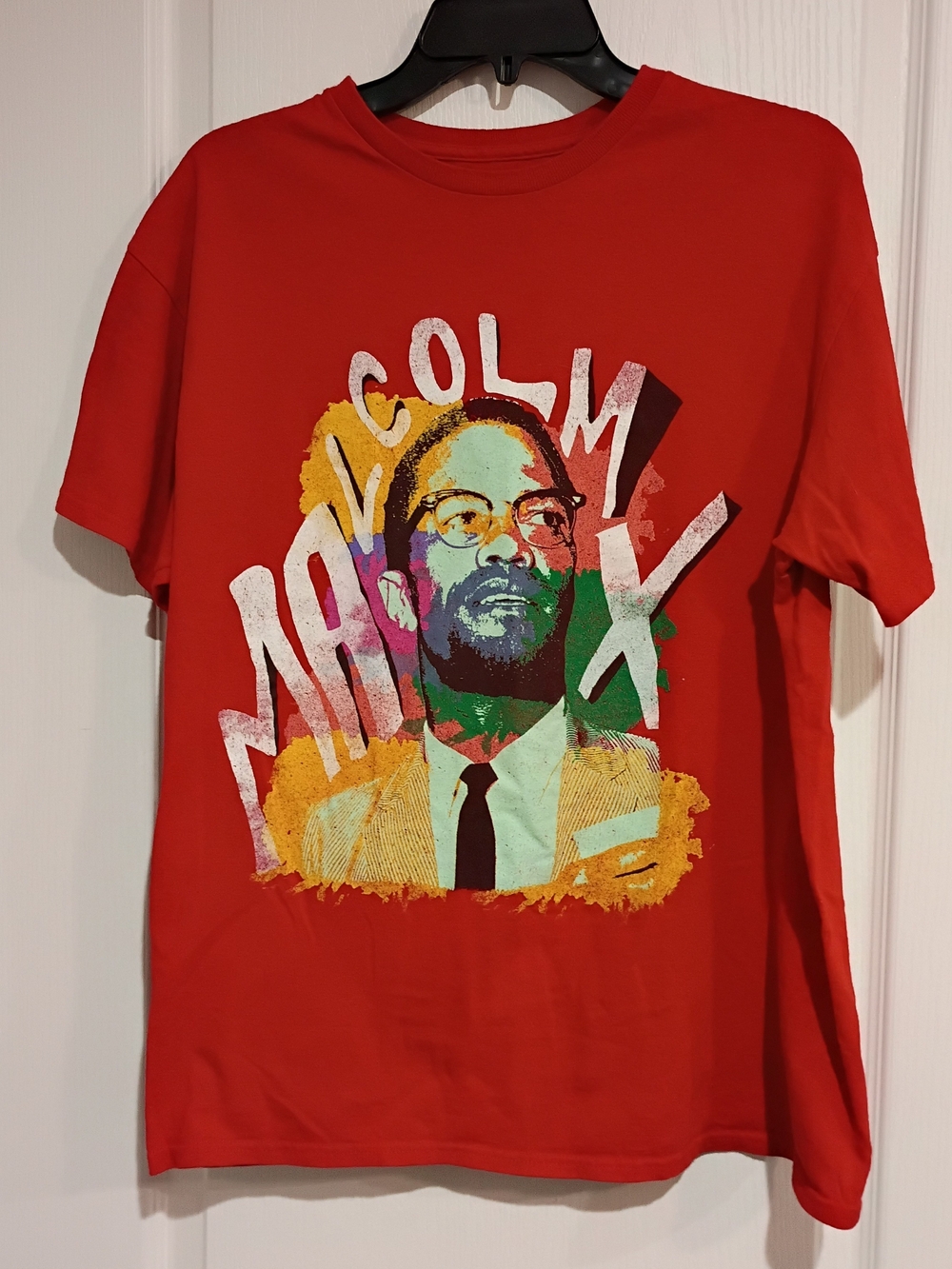 Red Malcolm X Graphic T‑Shirt - Bold Pop Art Design - Size Large - 100% Cotton